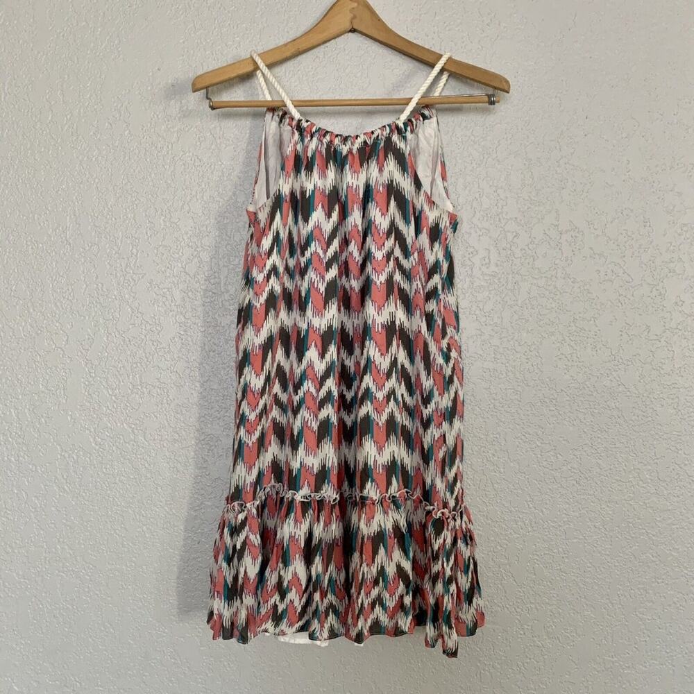 81 Poppies Silk Mini Shift Dress Juniors Size 0 Pink Teal Gray Chevron Print